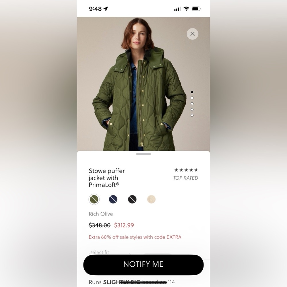 J-crew green puffer coat NEW WITH TAGS